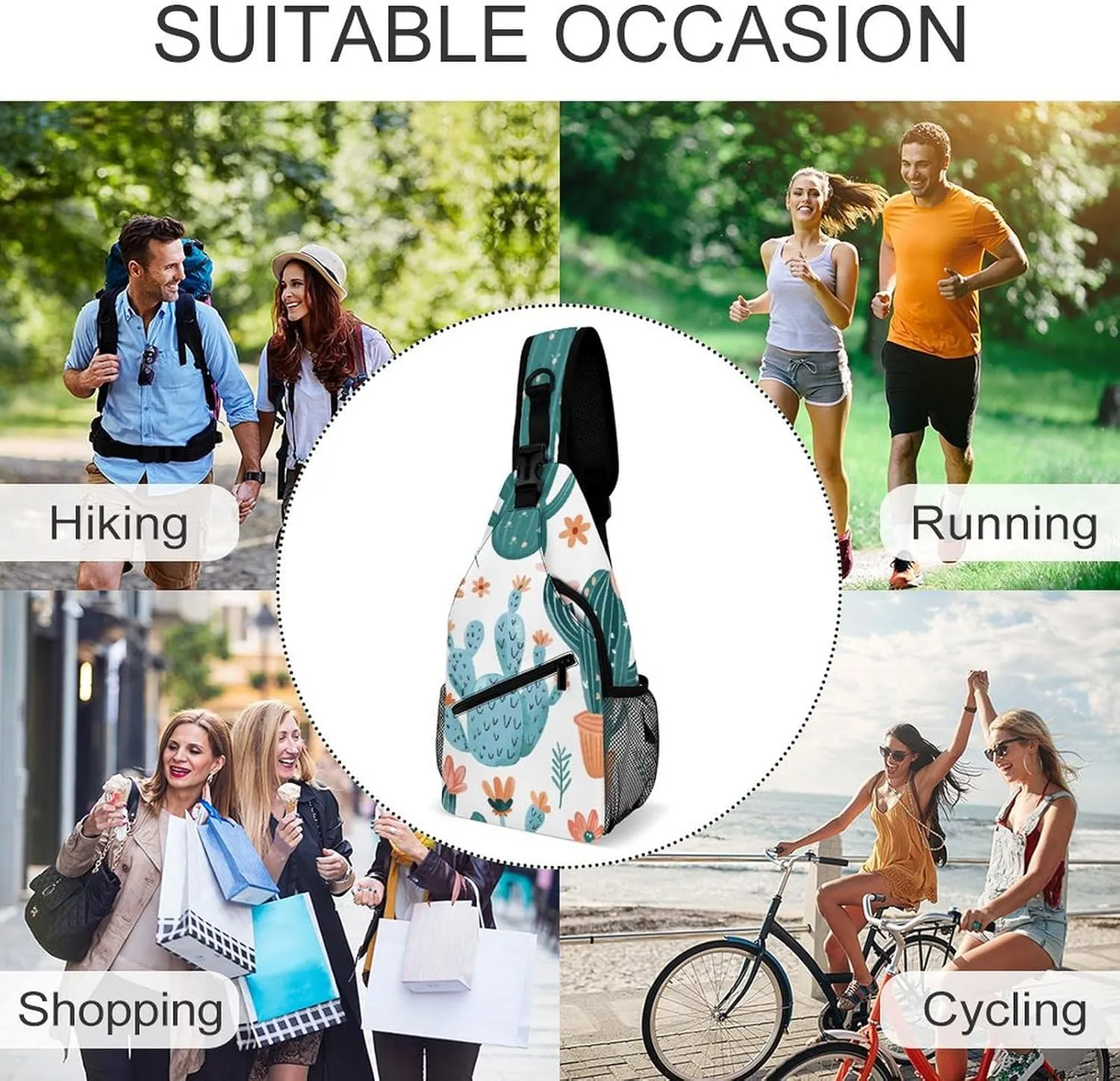 Cactus And Flowers Sling Bag Lightweight Crossbody Chest Pack Travel Shoulder Bag with Adjustable Strap