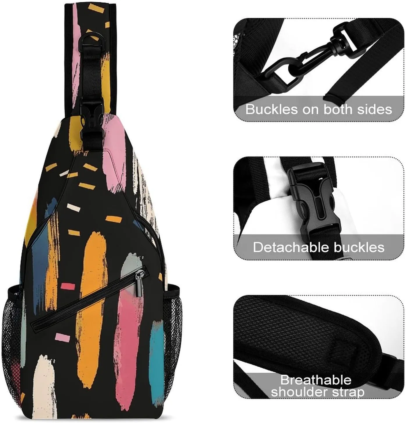 Cactus And Flowers Sling Bag Lightweight Crossbody Chest Pack Travel Shoulder Bag with Adjustable Strap