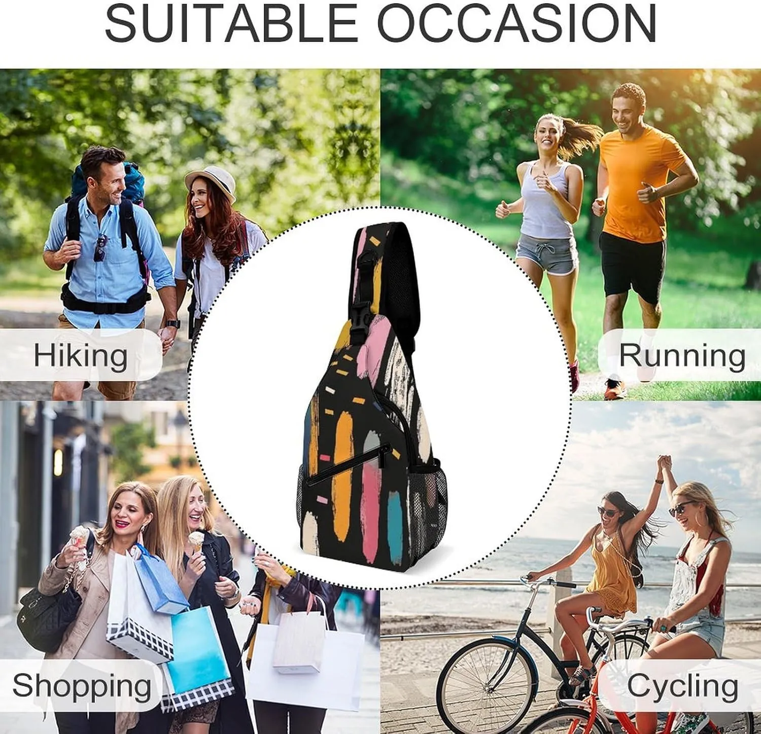 Cactus And Flowers Sling Bag Lightweight Crossbody Chest Pack Travel Shoulder Bag with Adjustable Strap