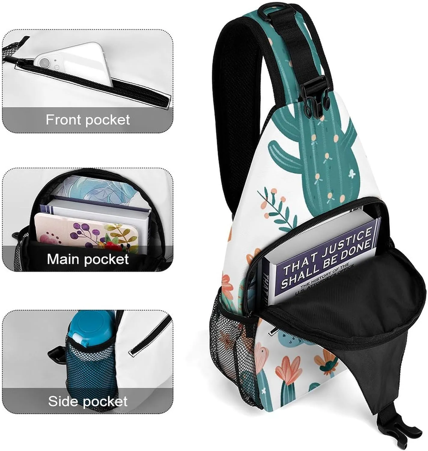 Cactus And Flowers Sling Bag Lightweight Crossbody Chest Pack Travel Shoulder Bag with Adjustable Strap