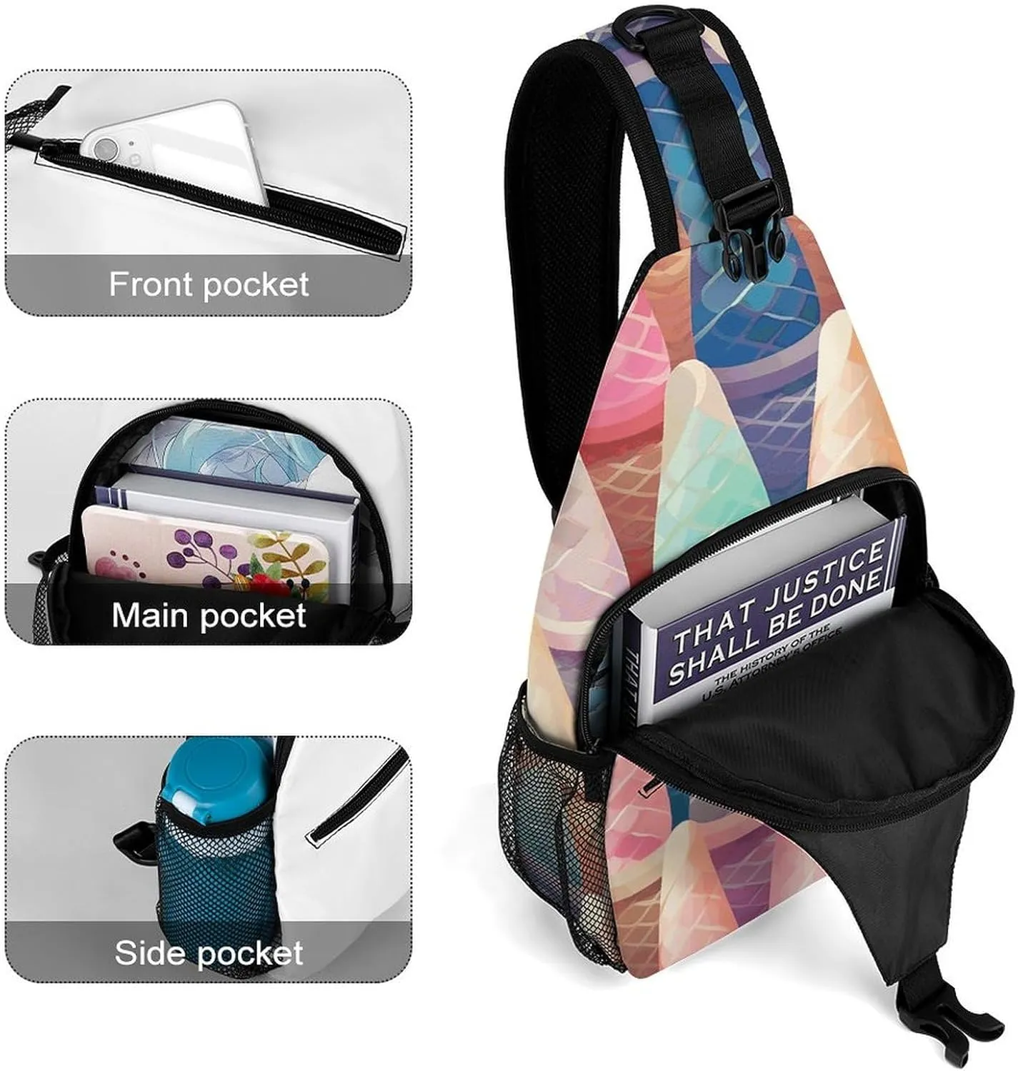 Cactus And Flowers Sling Bag Lightweight Crossbody Chest Pack Travel Shoulder Bag with Adjustable Strap