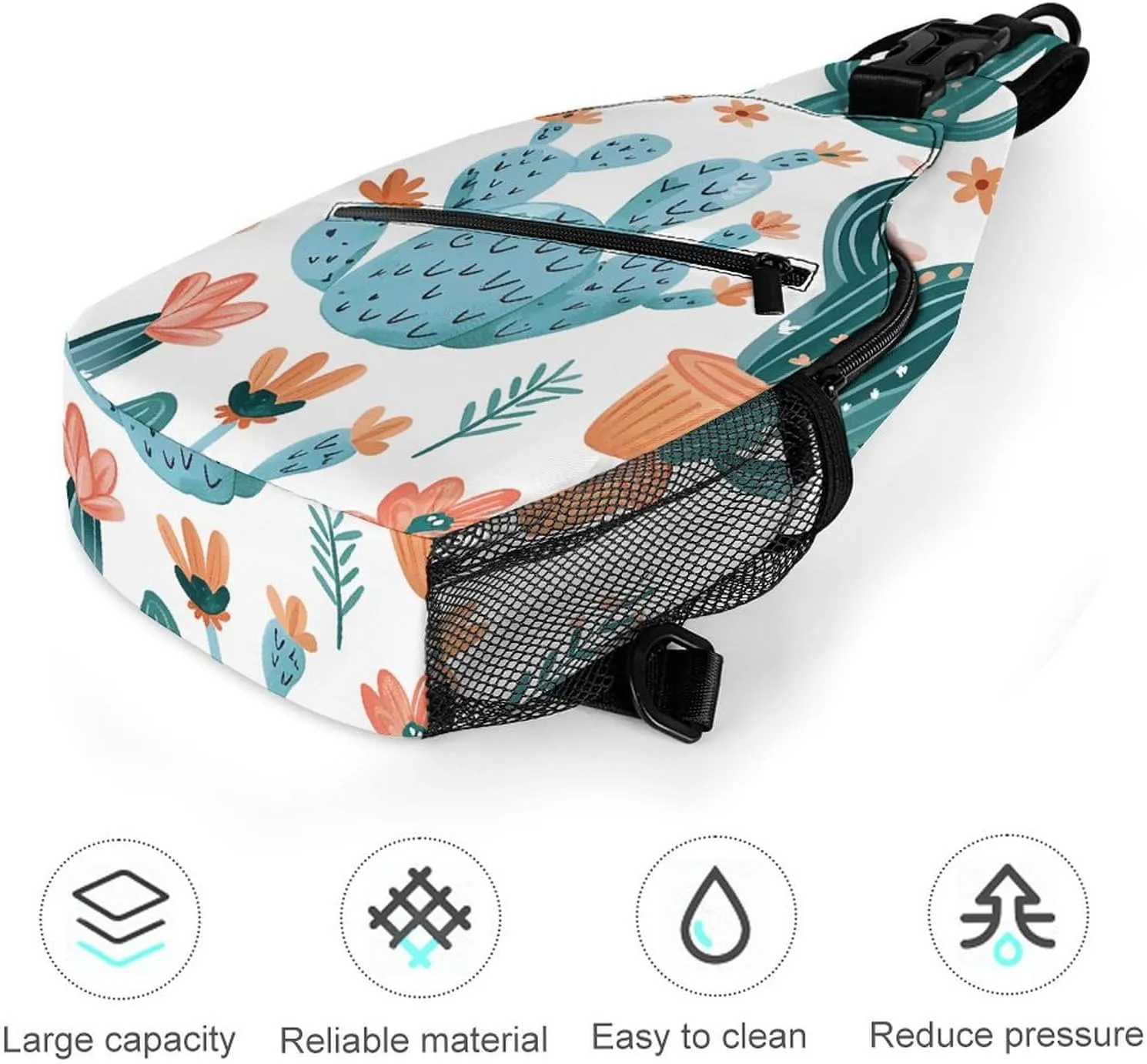 Cactus And Flowers Sling Bag Lightweight Crossbody Chest Pack Travel Shoulder Bag with Adjustable Strap