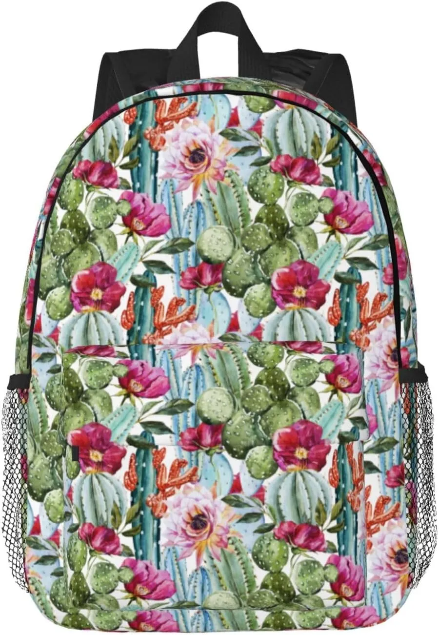 Cactus Succulent Rose Print Adult Lightweight 15in Backpack Travel Hiking Essentials Laptop Bag Day Backpacks
