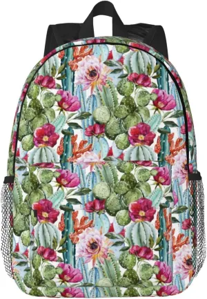 Cactus Succulent Rose Print Adult Lightweight 15in Backpack Travel Hiking Essentials Laptop Bag Day Backpacks