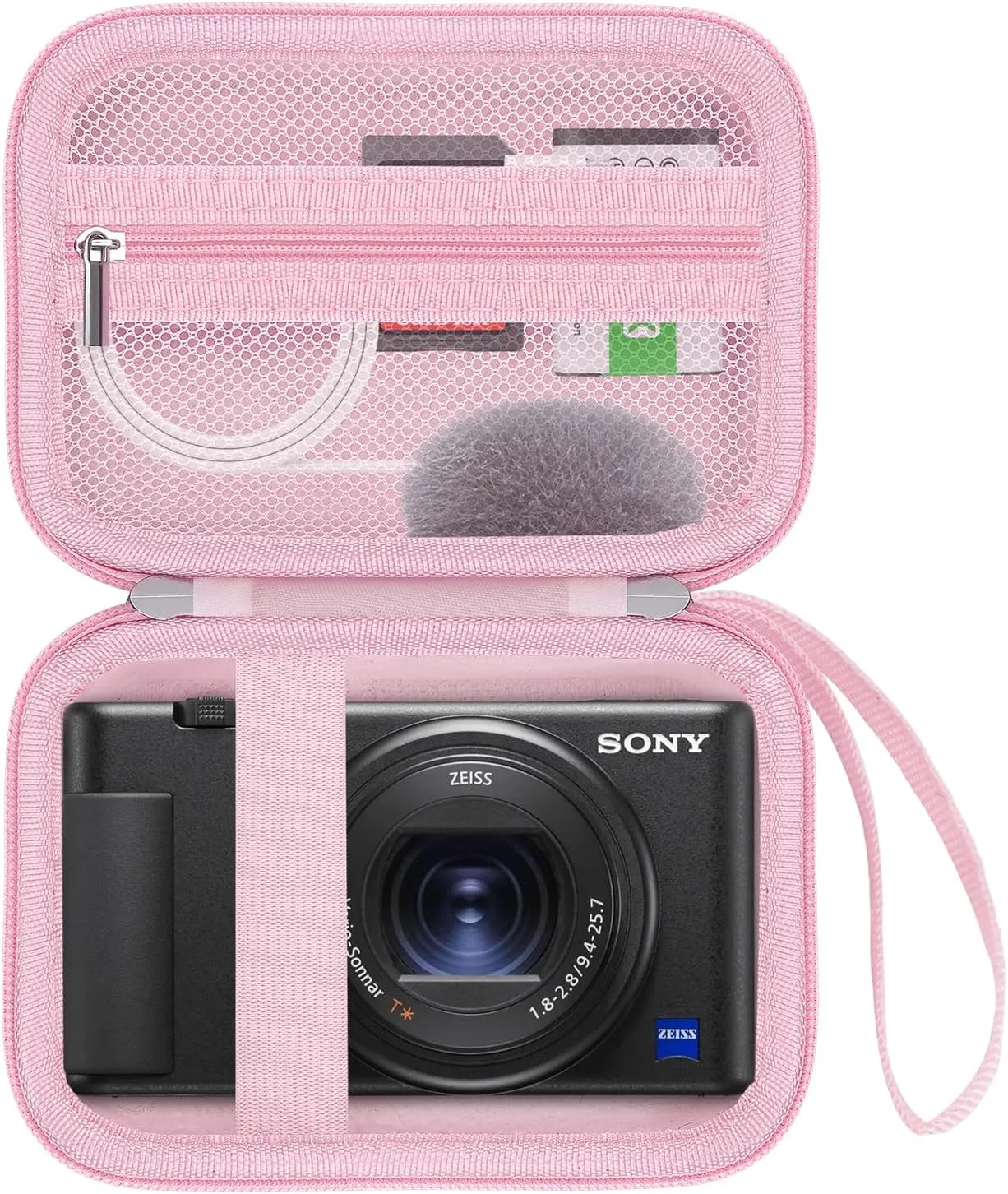 Camera Case for Sony ZV-1/ ZV-1F/ ZV-1 II Digital Camera for Content Creators and Vloggers, Camera Protective Box Hard Travel Storage Bag, Mesh Pocket fits Cable, Batteries, SD Card, Pink
