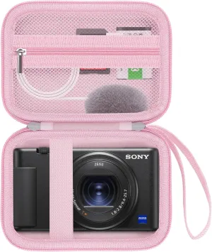 Camera Case for Sony ZV-1/ ZV-1F/ ZV-1 II Digital Camera for Content Creators and Vloggers, Camera Protective Box Hard Travel Storage Bag, Mesh Pocket fits Cable, Batteries, SD Card, Pink