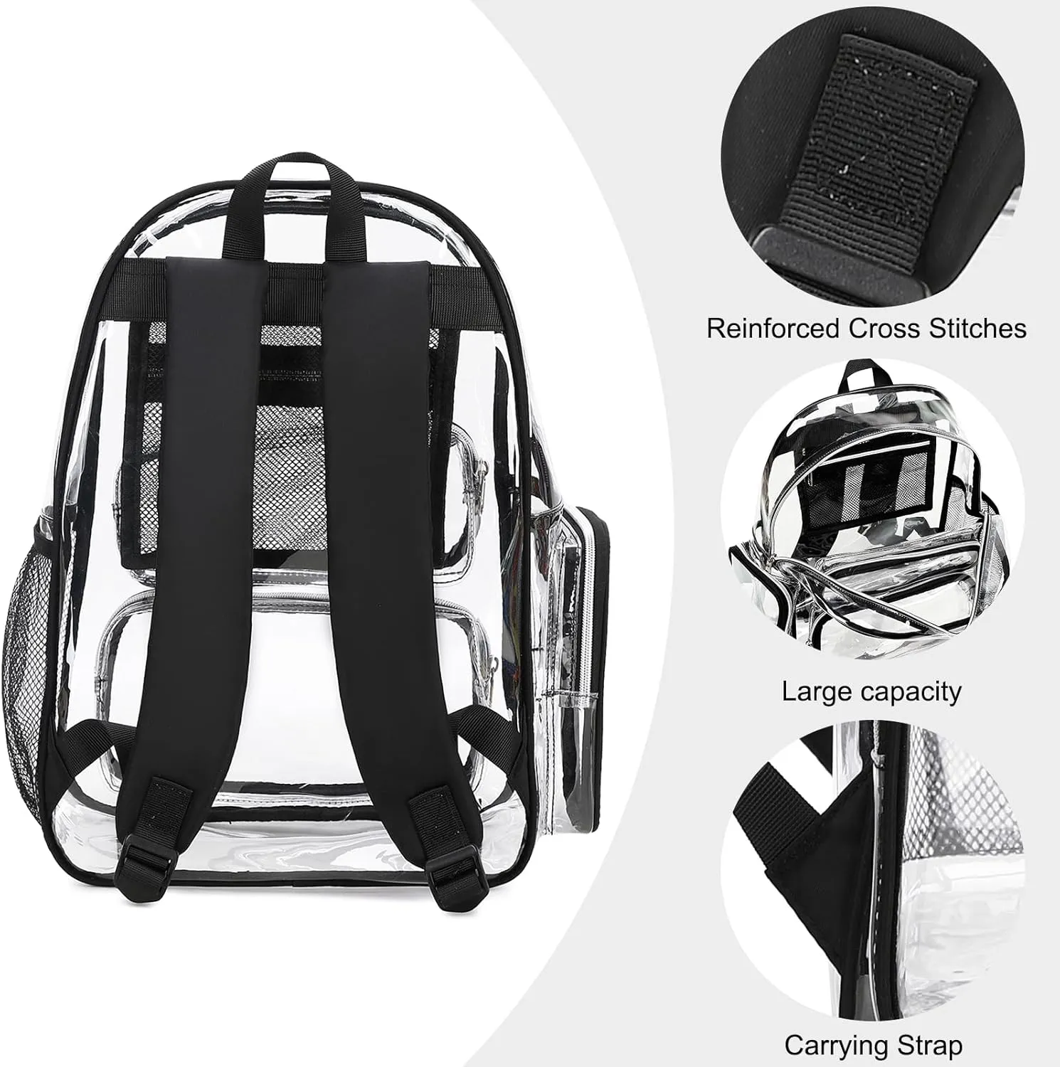 CAMTOP Clear Backpack Heavy Duty Transparent Bag See Through BookBag for Student School Work Festival Sport Travel (Black)