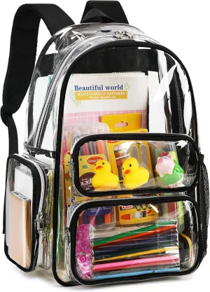 CAMTOP Clear Backpack Heavy Duty Transparent Bag See Through BookBag for Student School Work Festival Sport Travel (Black)