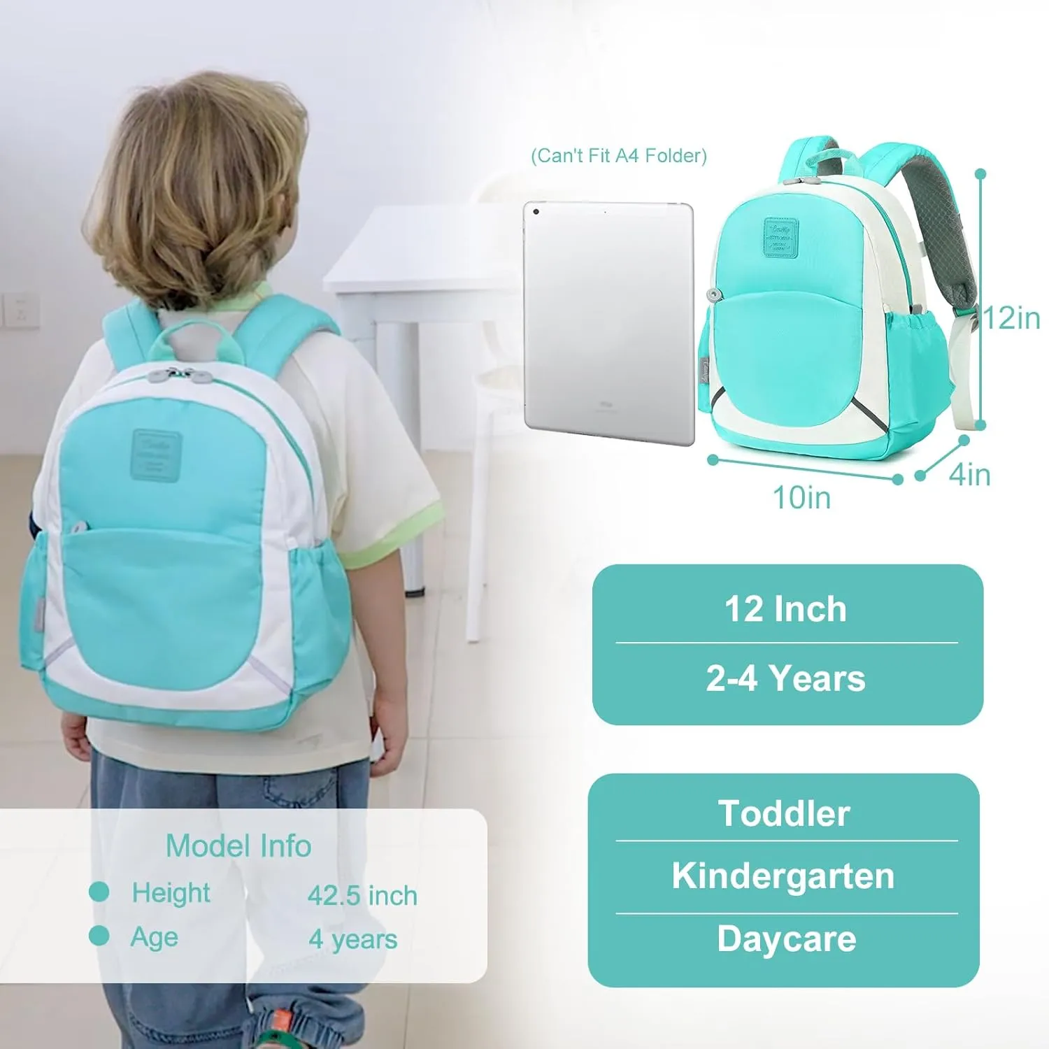 CAMTOP Toddler Backpack for Boys Girls 2-4, Kids Backpacks for Kindergarten Preschool, 12" H Small Bookbag for Daycare Travel (Blue)