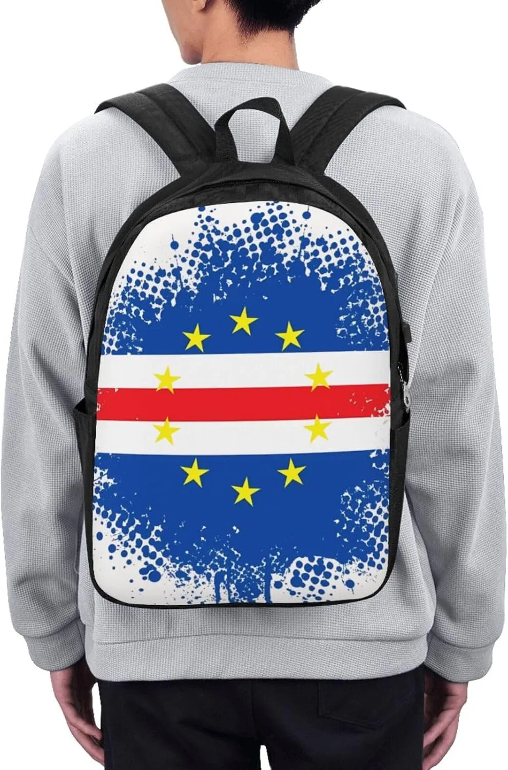Cape Verde Cape Verdean Flag Travel Backpack 17-Inch Laptop Backpacks Business Rucksack Casual Sport Daypack with USB Charging Port Carry-on Bag for Camping Biking