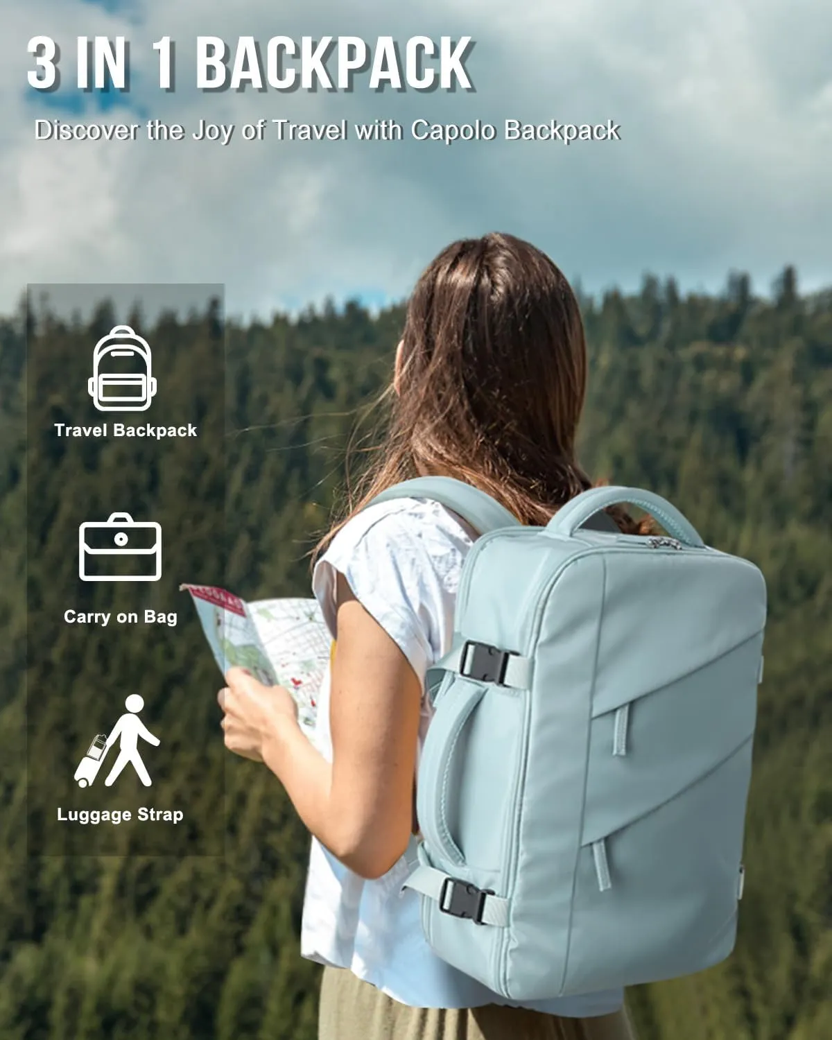 Capolo Travel Backpack for Women Men Waterproof Laptop Backpack Flight Approved Carry On Backpack Overnight Weekender Bag College Bookbag for Business, Work, Traveling Fits 15.6 '' Laptop,Lake Blue