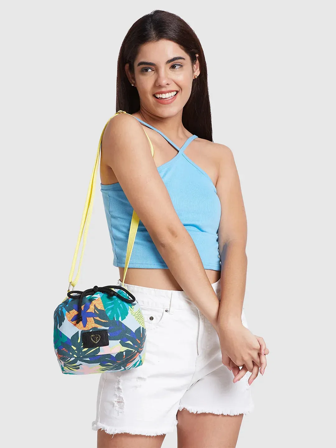 Caprese Octavia Small Blue Grey Drawstring Sling