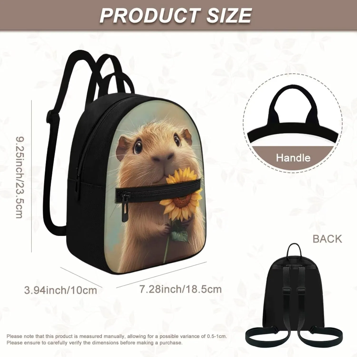 Capybara Sunflower Small Women's Backpack, Durable Polyester Mini Bag, Lightweight Shoulder Rucksack for Daily Essentials