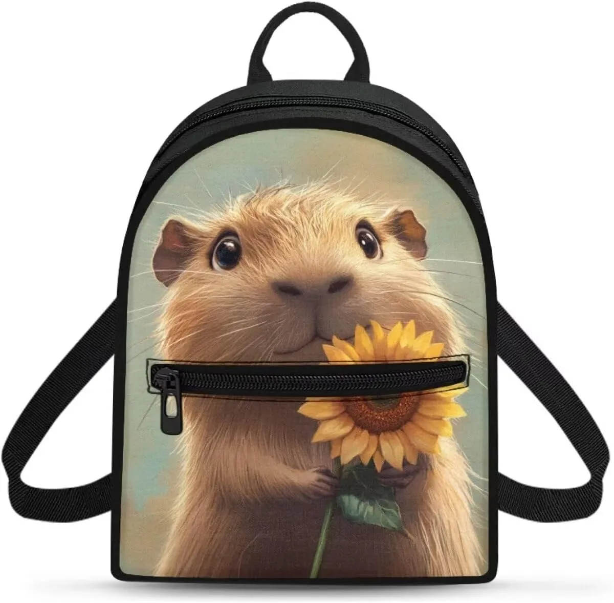 Capybara Sunflower Small Women's Backpack, Durable Polyester Mini Bag, Lightweight Shoulder Rucksack for Daily Essentials