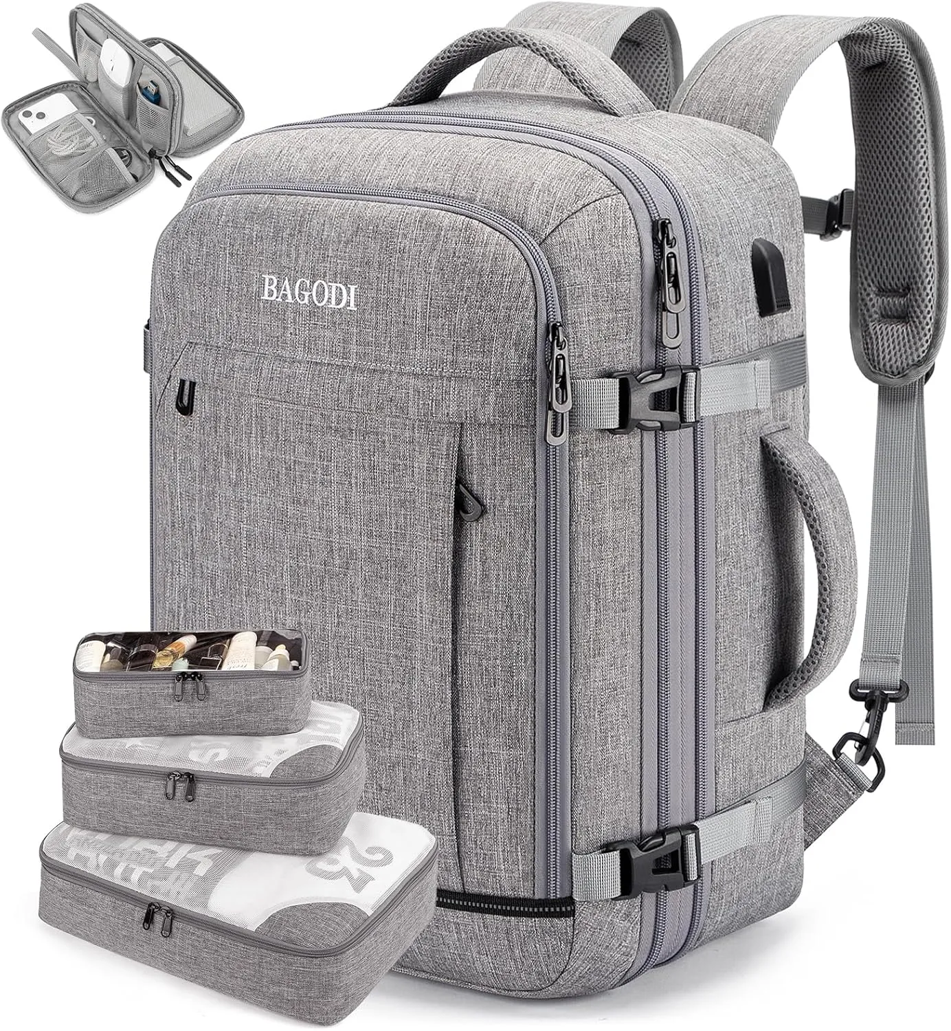Carry On Backpack for Men Women,42L Flight Approved Travel Backpack with 4 Packing cubes,Expandable Water-resistant 17Inch Laptop Backpack,Casual Daypack Businless Weekend Hiking