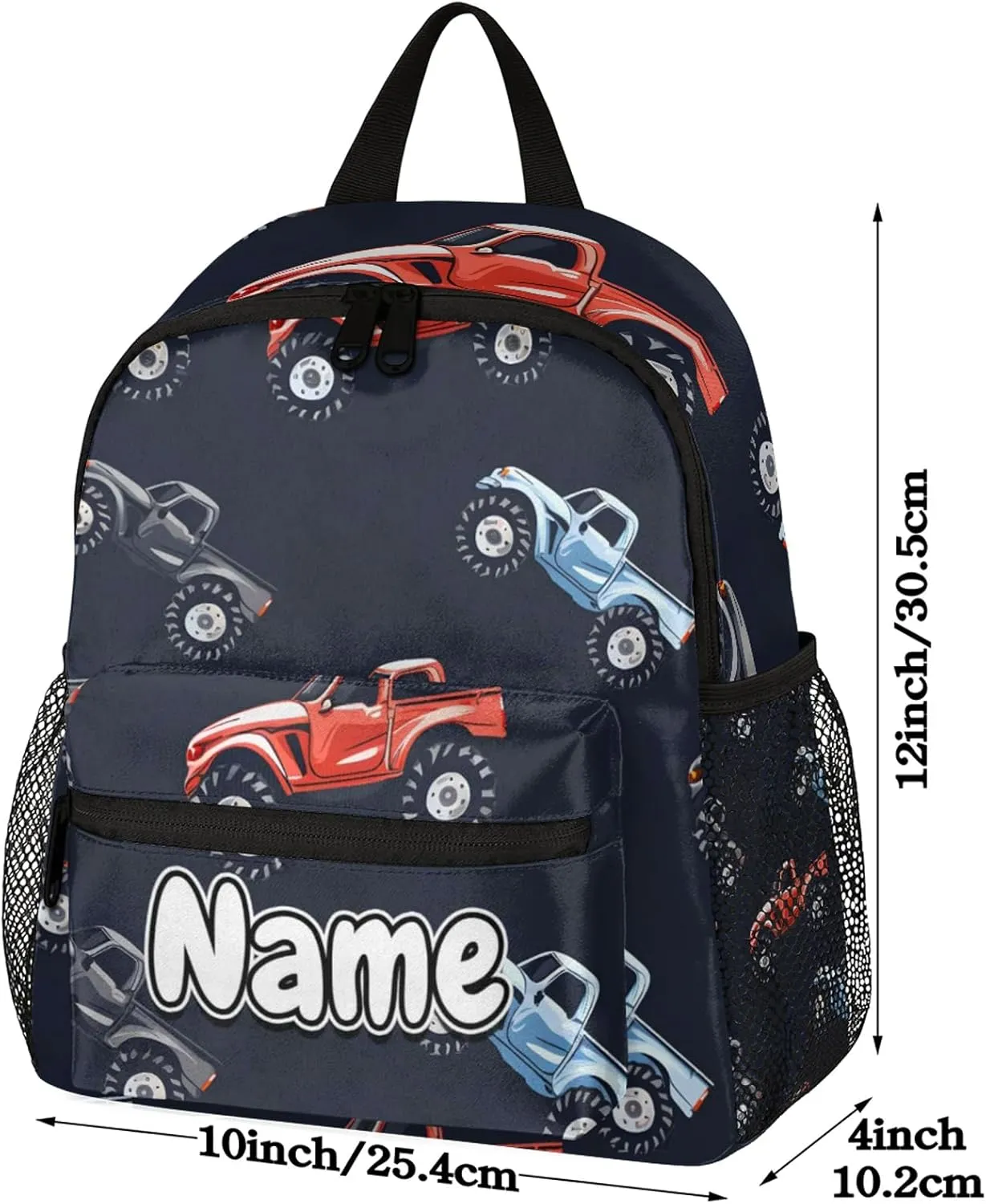 Cars Monster Truck Personalized Backpack Bag with Name Lightweight Custom Shoulder Bags Waterproof Casual Backpacks Travel Laptop Bag for Work Picnic 12in