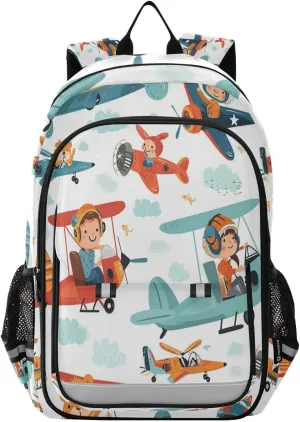 Cartoon Animal Aircraft School Backpacks Travel Laptop Bag Kids Bookbag for Girls Boys Teens Women Men