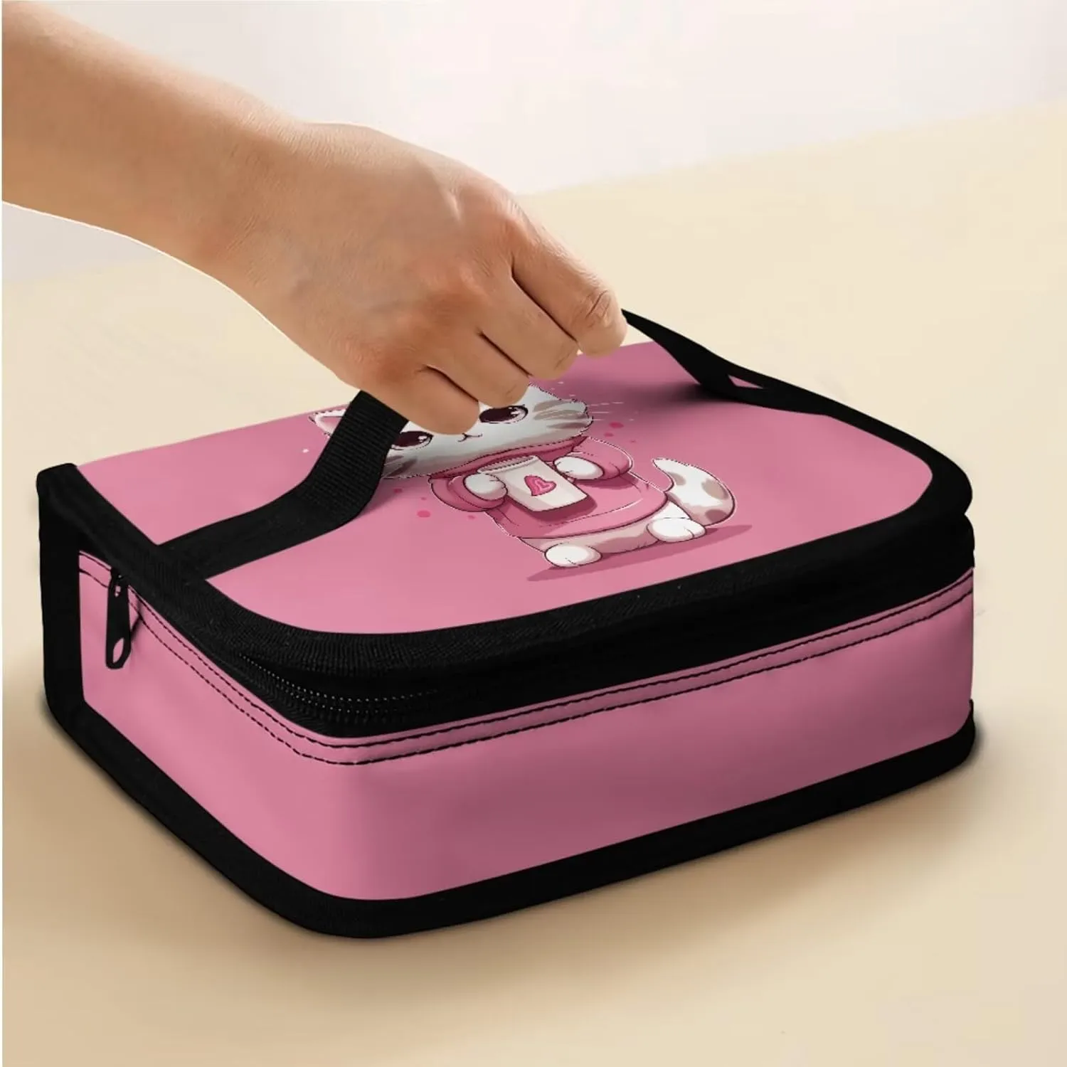 Cartoon Cat Kids Backpack Set for Girls 4-6 Stylish School Bag Lunch Box Water Bottle Holder Set with Pen Pouch Bag for Girls Boys Over 3 in 1 Backpack for 3 Years Old Kids