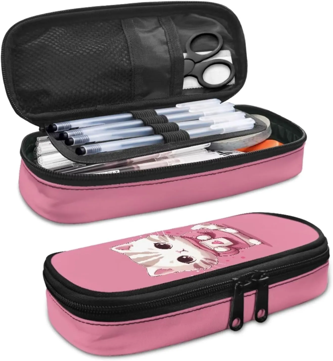 Cartoon Cat Kids Backpack Set for Girls 4-6 Stylish School Bag Lunch Box Water Bottle Holder Set with Pen Pouch Bag for Girls Boys Over 3 in 1 Backpack for 3 Years Old Kids