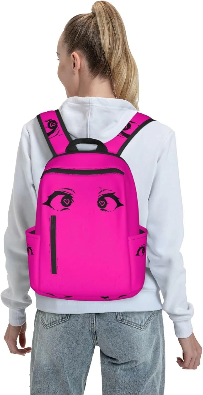 Cartoon Cute Hearts Eyes Casual Backpacks Large Capacity Laptop Backpack Sports Rucksack Travel Daypack Adjustable Shoulder Strap Work Bag for Outdoor Camping