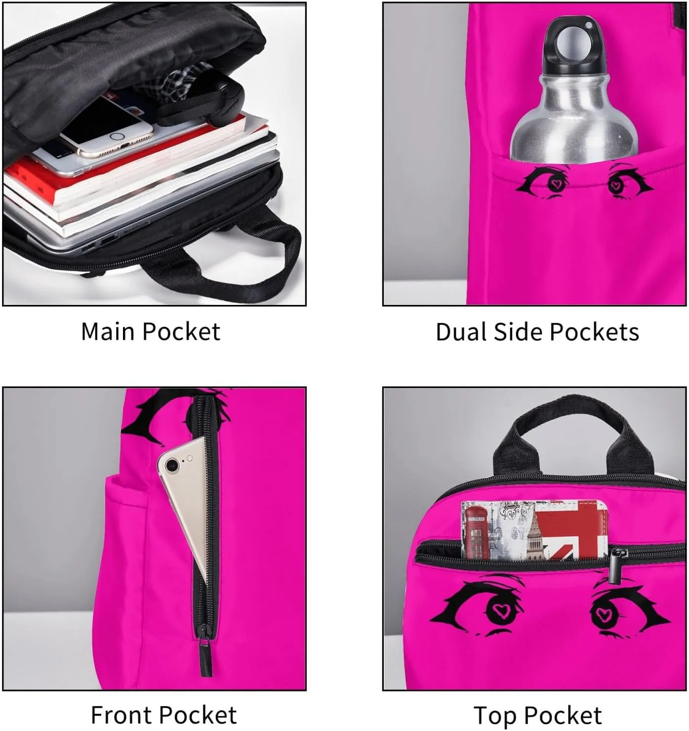 Cartoon Cute Hearts Eyes Casual Backpacks Large Capacity Laptop Backpack Sports Rucksack Travel Daypack Adjustable Shoulder Strap Work Bag for Outdoor Camping