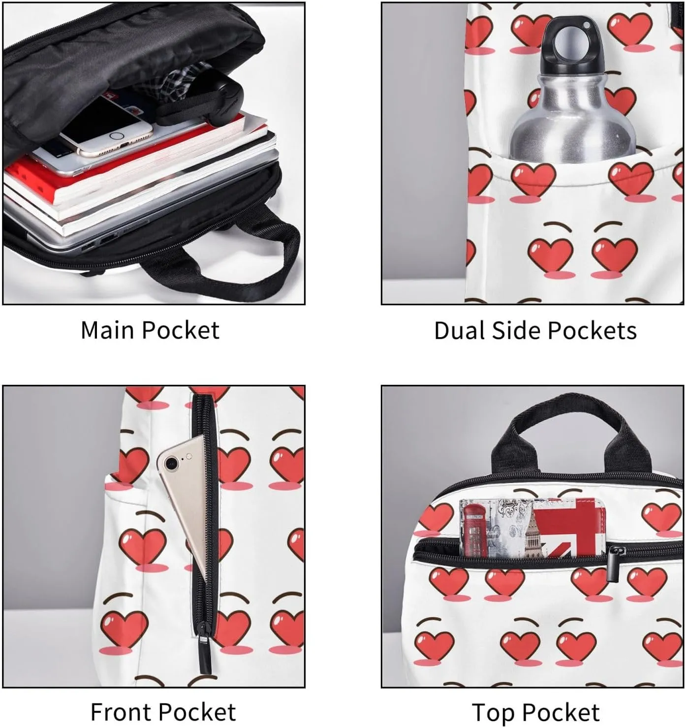 Cartoon Cute Love Hearts Eyes Casual Backpacks Large Capacity Laptop Backpack Sports Fitness Rucksack Travel Carry-On Daypack Adjustable Shoulder Strap Work Bag for Outdoor Camping