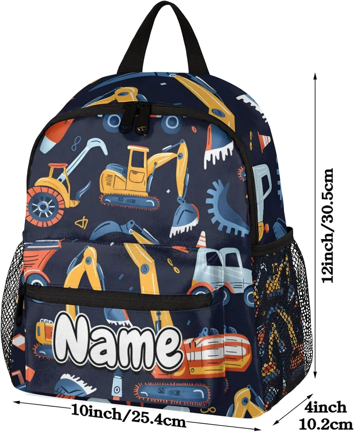 Cartoon Vehicle Construction Car Personalized Backpack Bag with Name Lightweight Custom Shoulder Bags Waterproof Casual Backpacks Travel Laptop Bag for Work Picnic 12in