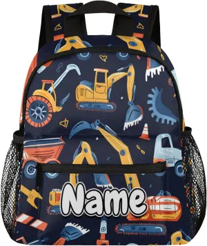Cartoon Vehicle Construction Car Personalized Backpack Bag with Name Lightweight Custom Shoulder Bags Waterproof Casual Backpacks Travel Laptop Bag for Work Picnic 12in