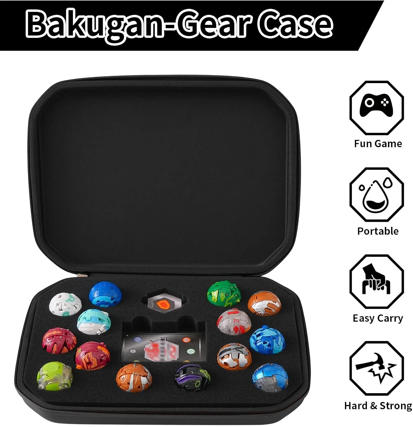 Case Compatible with Bakugan, Toy Organizer Bag for Figures, BakuCores, Armored Alliance, Geogan Rising with Mesh Pocket - Mini Toys Container Holder (Bag Only)-Black