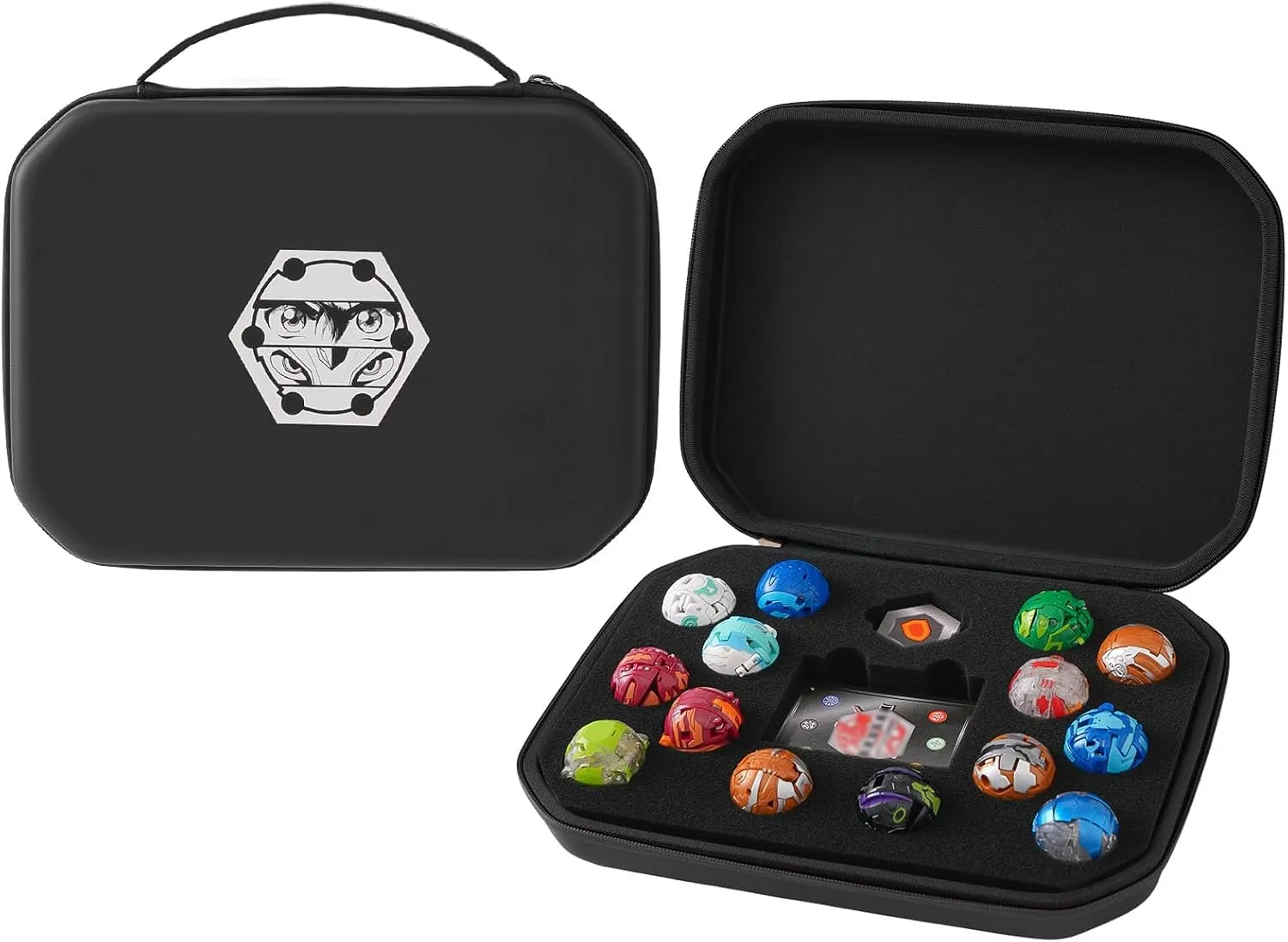 Case Compatible with Bakugan, Toy Organizer Bag for Figures, BakuCores, Armored Alliance, Geogan Rising with Mesh Pocket - Mini Toys Container Holder (Bag Only)-Black