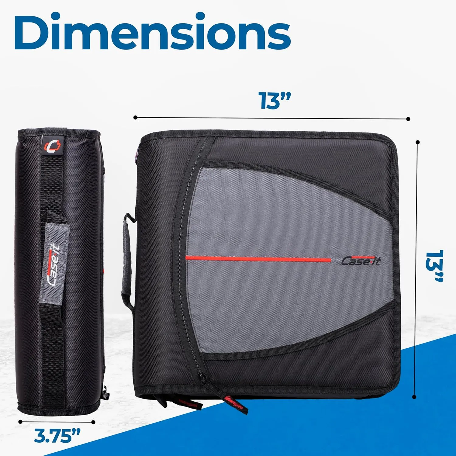 Case-it Mighty Zip Tab Zipper Binder, 3" O-Ring with 5-Color tabs, Expanding File Folder and Shoulder Strap and Handle, D-146-JBK Jet Black