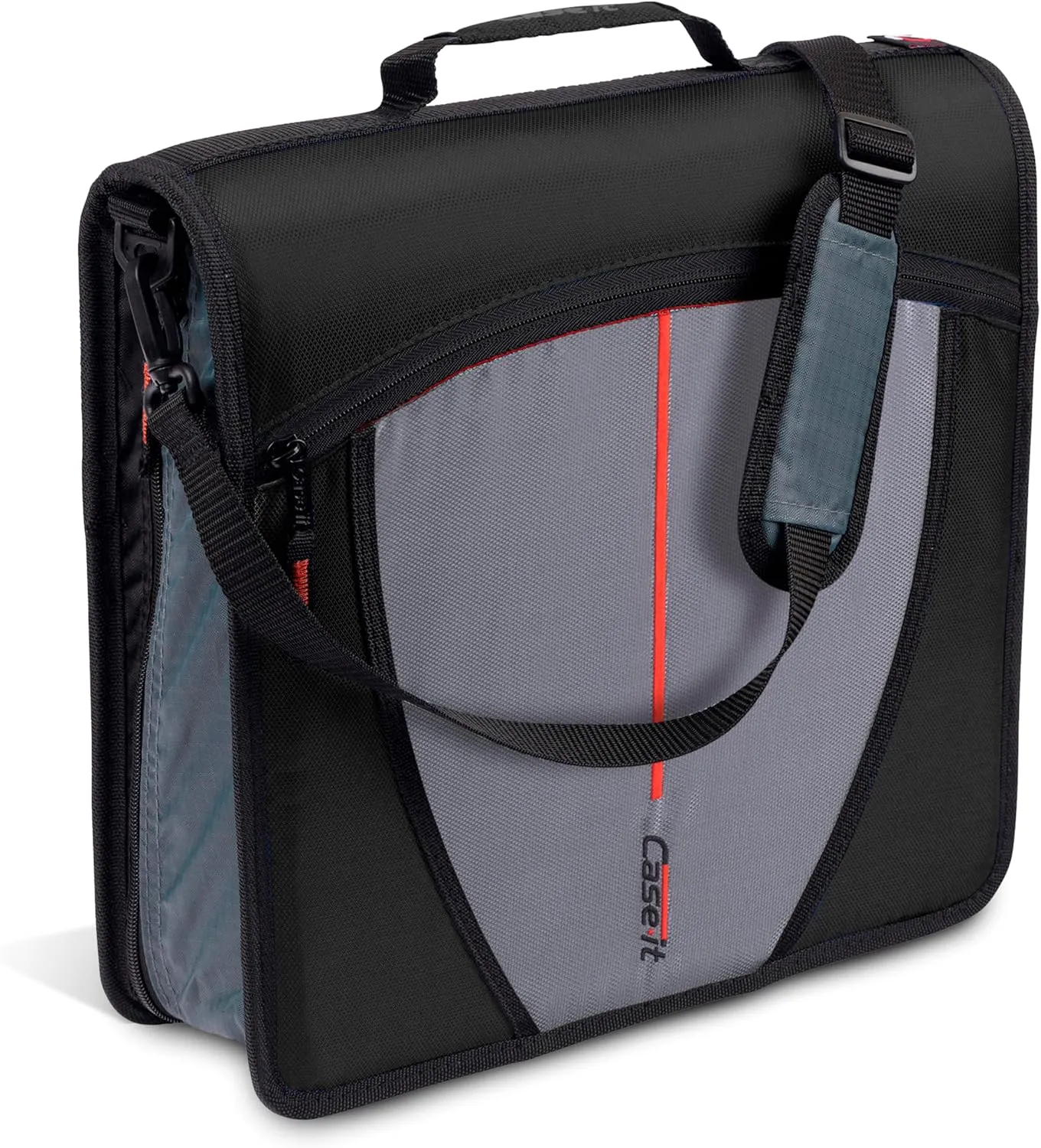 Case-it Mighty Zip Tab Zipper Binder, 3" O-Ring with 5-Color tabs, Expanding File Folder and Shoulder Strap and Handle, D-146-JBK Jet Black