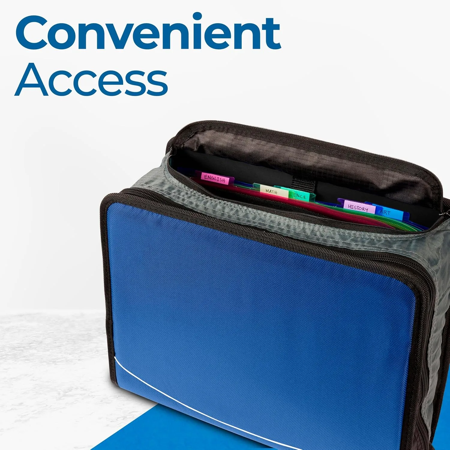 Case-it Mighty Zip Tab Zipper Binder, 3" O-Ring with 5-Color tabs, Expanding File Folder and Shoulder Strap and Handle, D-146- Midnight Blue