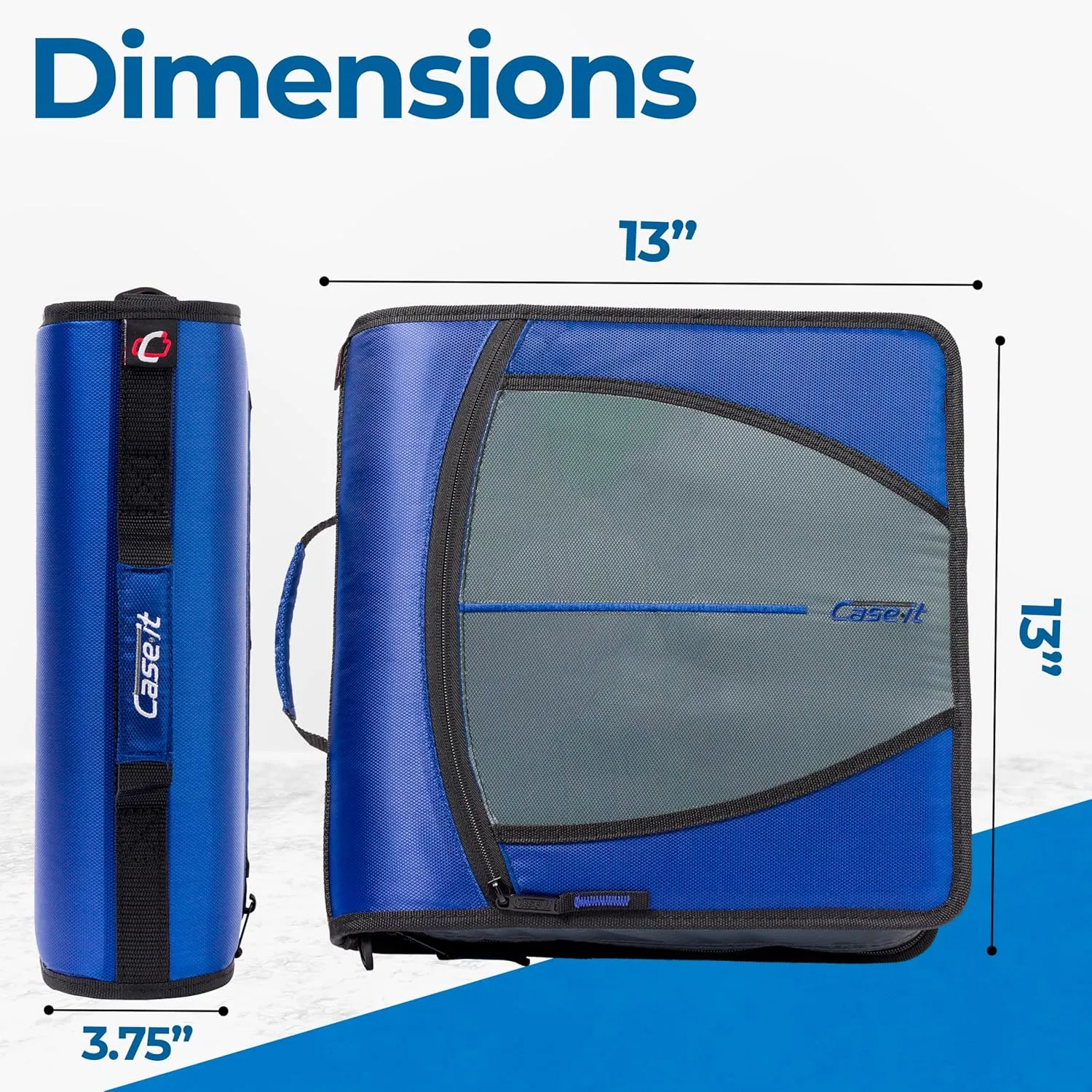 Case-it Mighty Zip Tab Zipper Binder, 3" O-Ring with 5-Color tabs, Expanding File Folder and Shoulder Strap and Handle, D-146- Midnight Blue