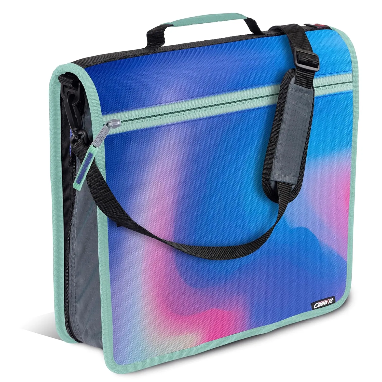 Case-it The Print Mighty Zip Tab Zipper Binder - 3 Inch O-Rings - 5 Color Tab Expanding File Folder - Multiple Pockets - 600 Sheet Capacity - Comes with Shoulder Strap - Northern Lights D-146-P