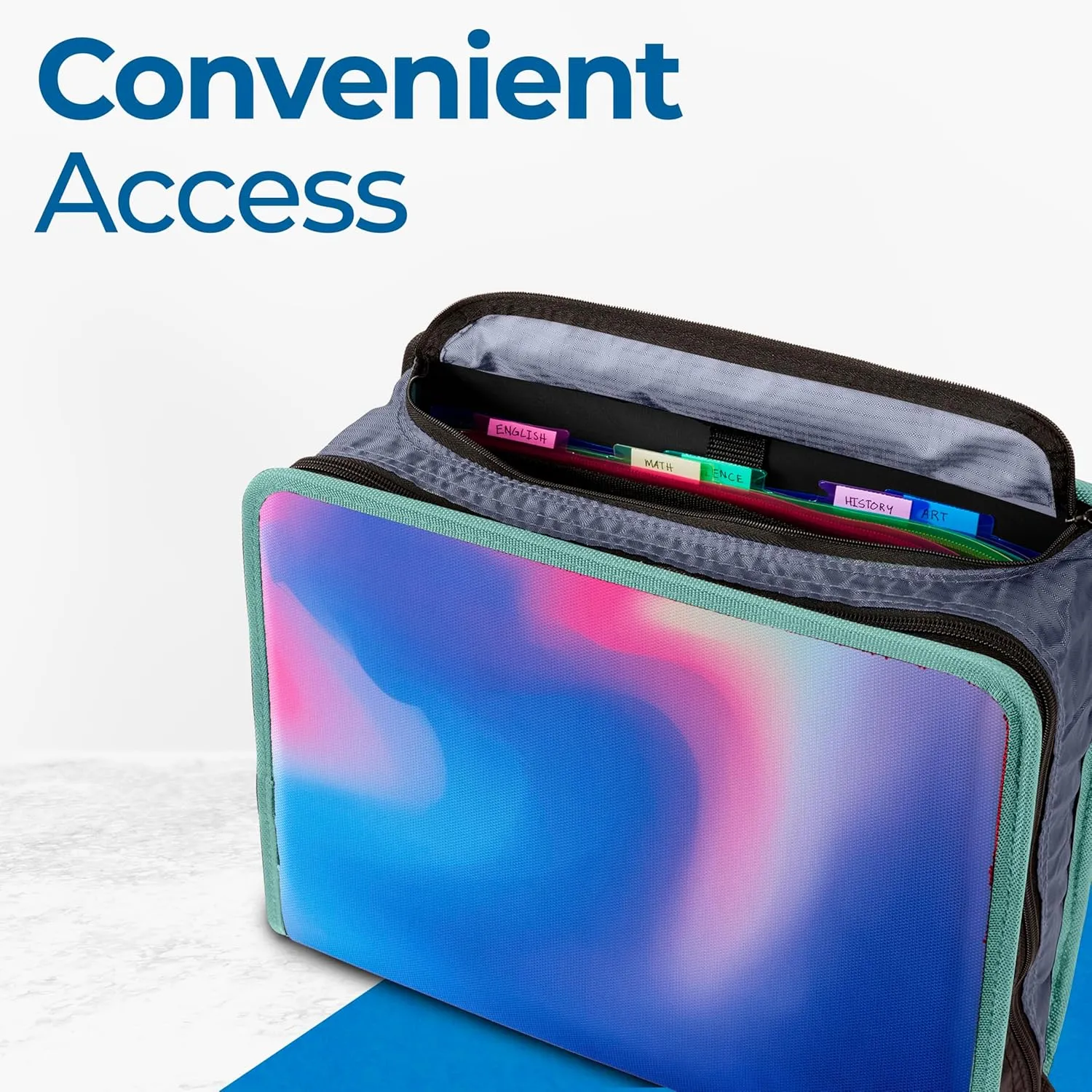 Case-it The Print Mighty Zip Tab Zipper Binder - 3 Inch O-Rings - 5 Color Tab Expanding File Folder - Multiple Pockets - 600 Sheet Capacity - Comes with Shoulder Strap - Northern Lights D-146-P
