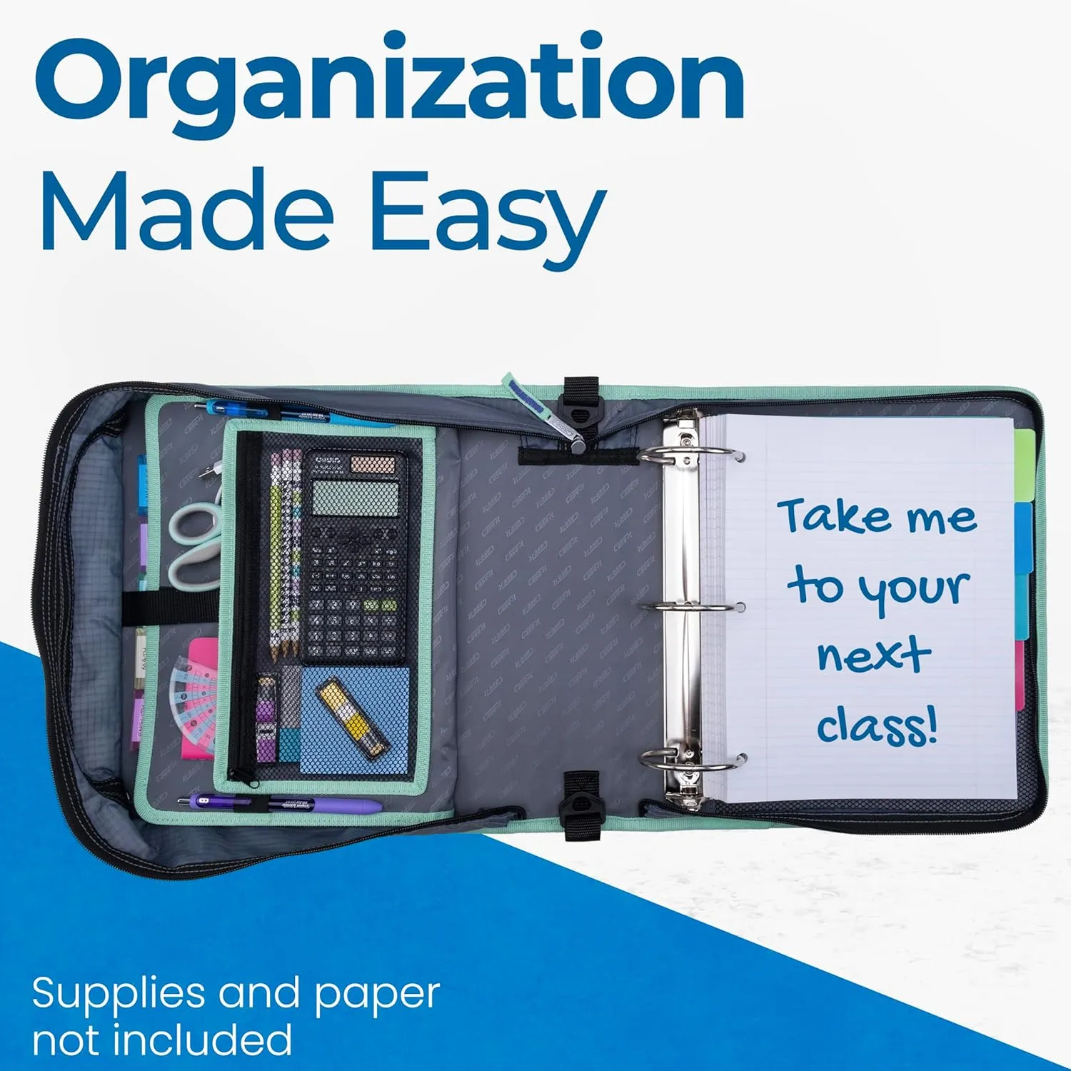 Case-it The Print Mighty Zip Tab Zipper Binder - 3 Inch O-Rings - 5 Color Tab Expanding File Folder - Multiple Pockets - 600 Sheet Capacity - Comes with Shoulder Strap - Northern Lights D-146-P