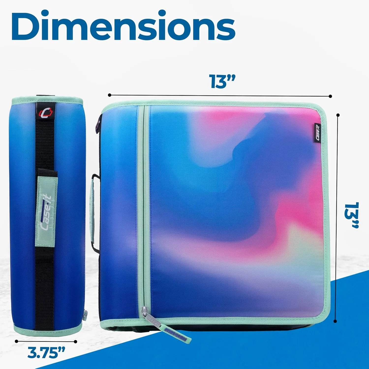 Case-it The Print Mighty Zip Tab Zipper Binder - 3 Inch O-Rings - 5 Color Tab Expanding File Folder - Multiple Pockets - 600 Sheet Capacity - Comes with Shoulder Strap - Northern Lights D-146-P