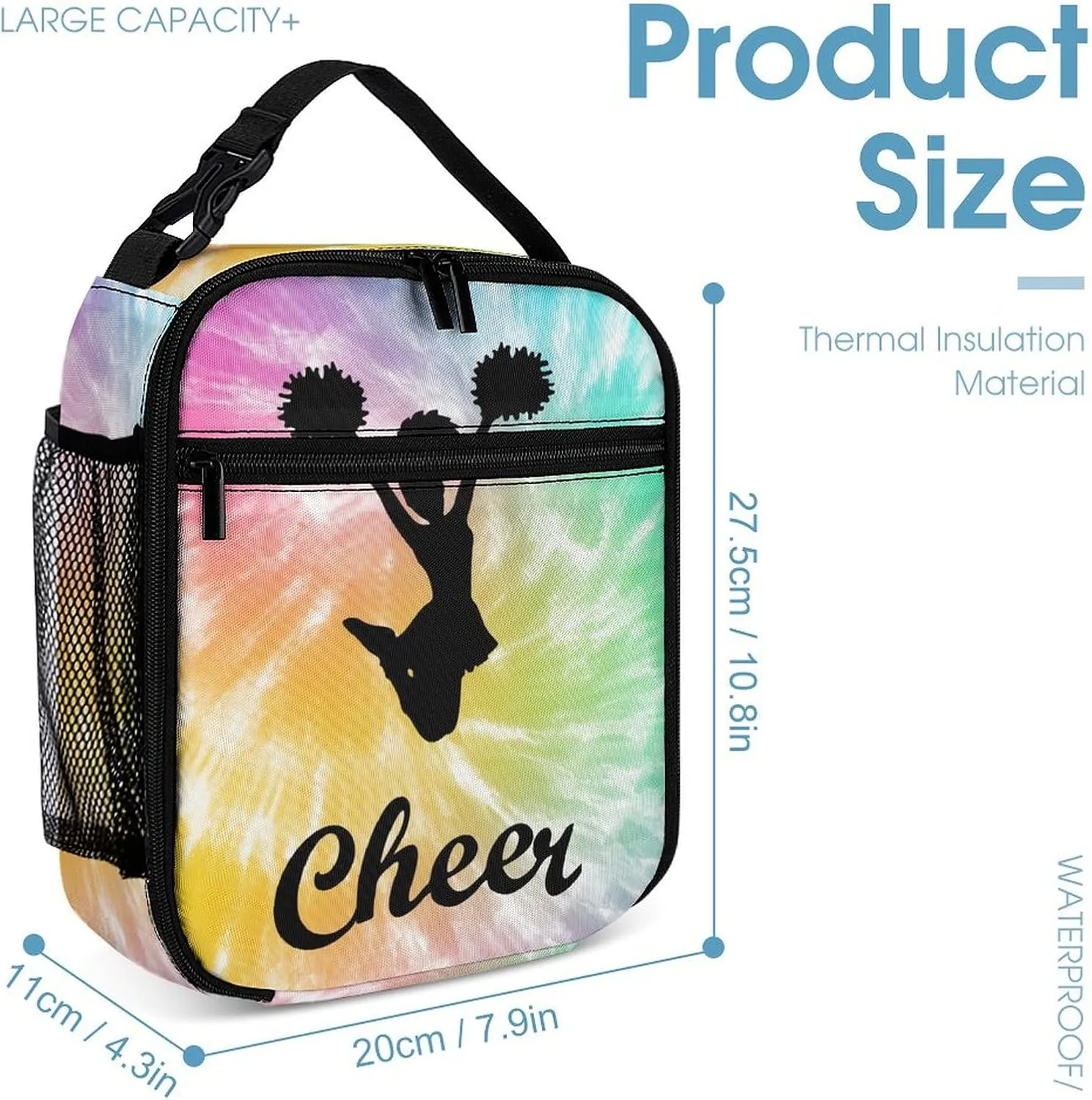 Cheerleading Backpack with Lunch Box & Pencil Case, 16 Inch Cute Cheer Themed Bookbag, Adjustable Lightweight Large Capacity, Colorful Daily Casual Backpacks Set with Lunch Bag