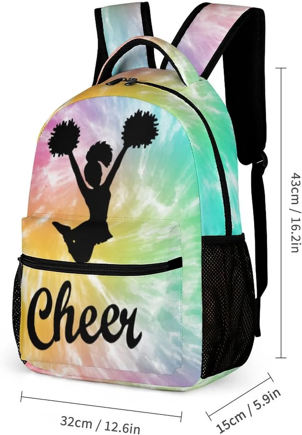 Cheerleading Backpack with Lunch Box & Pencil Case, 16 Inch Cute Cheer Themed Bookbag, Adjustable Lightweight Large Capacity, Colorful Daily Casual Backpacks Set with Lunch Bag
