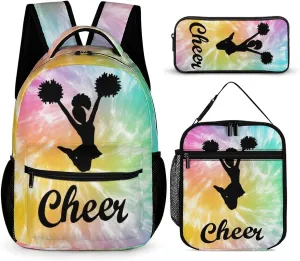 Cheerleading Backpack with Lunch Box & Pencil Case, 16 Inch Cute Cheer Themed Bookbag, Adjustable Lightweight Large Capacity, Colorful Daily Casual Backpacks Set with Lunch Bag