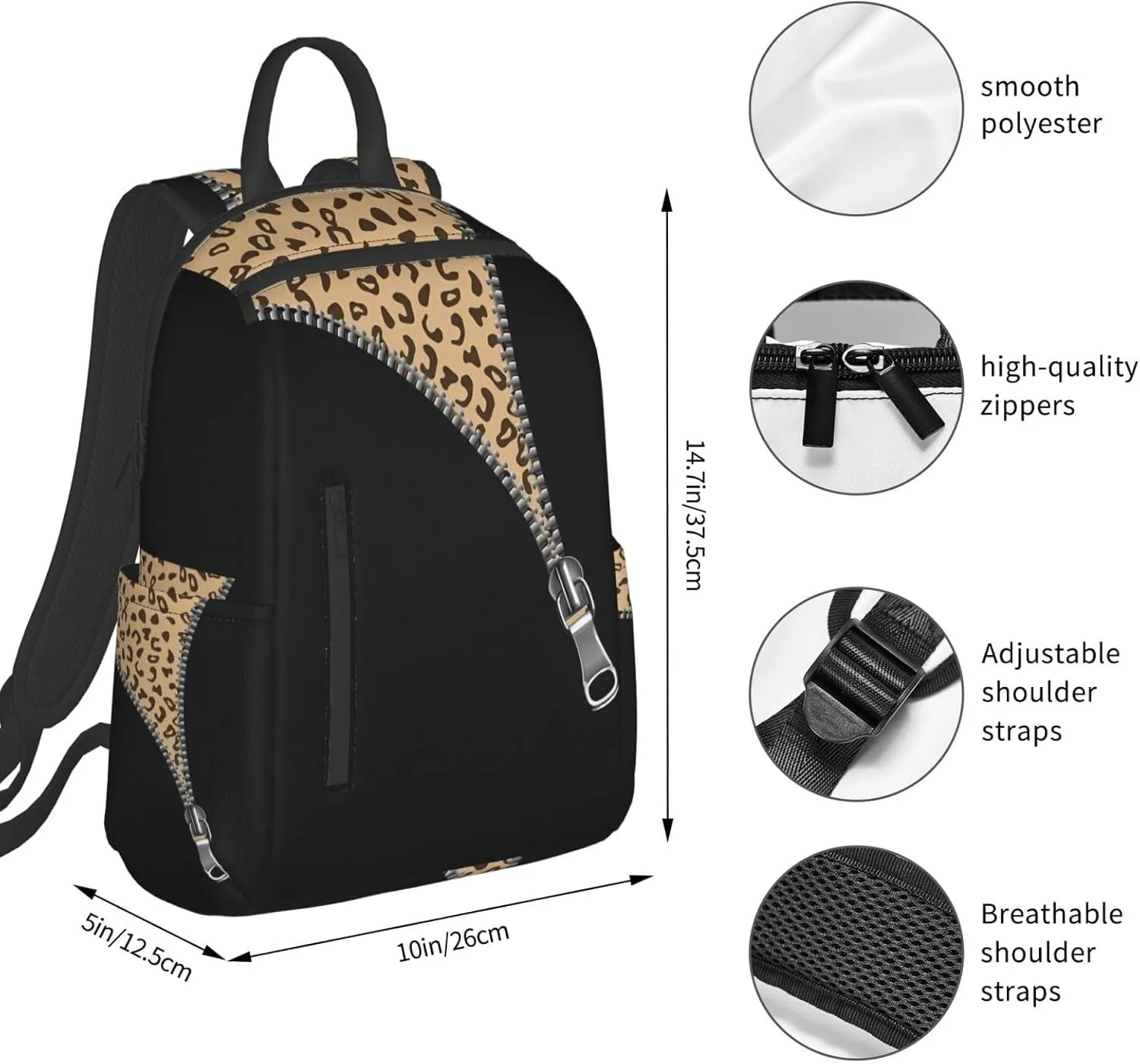 Cheetah Skin Under The Zipper Casual Backpacks Large Capacity Laptop Backpack Sports Rucksack Travel Daypack Adjustable Shoulder Strap Work Bag for Outdoor Camping