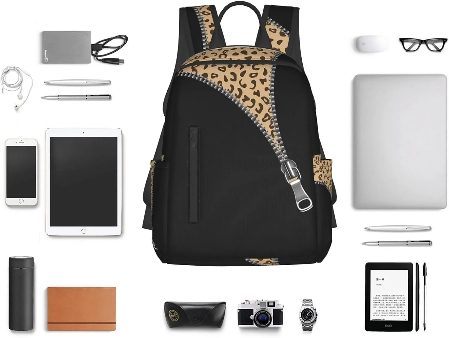 Cheetah Skin Under The Zipper Casual Backpacks Large Capacity Laptop Backpack Sports Rucksack Travel Daypack Adjustable Shoulder Strap Work Bag for Outdoor Camping