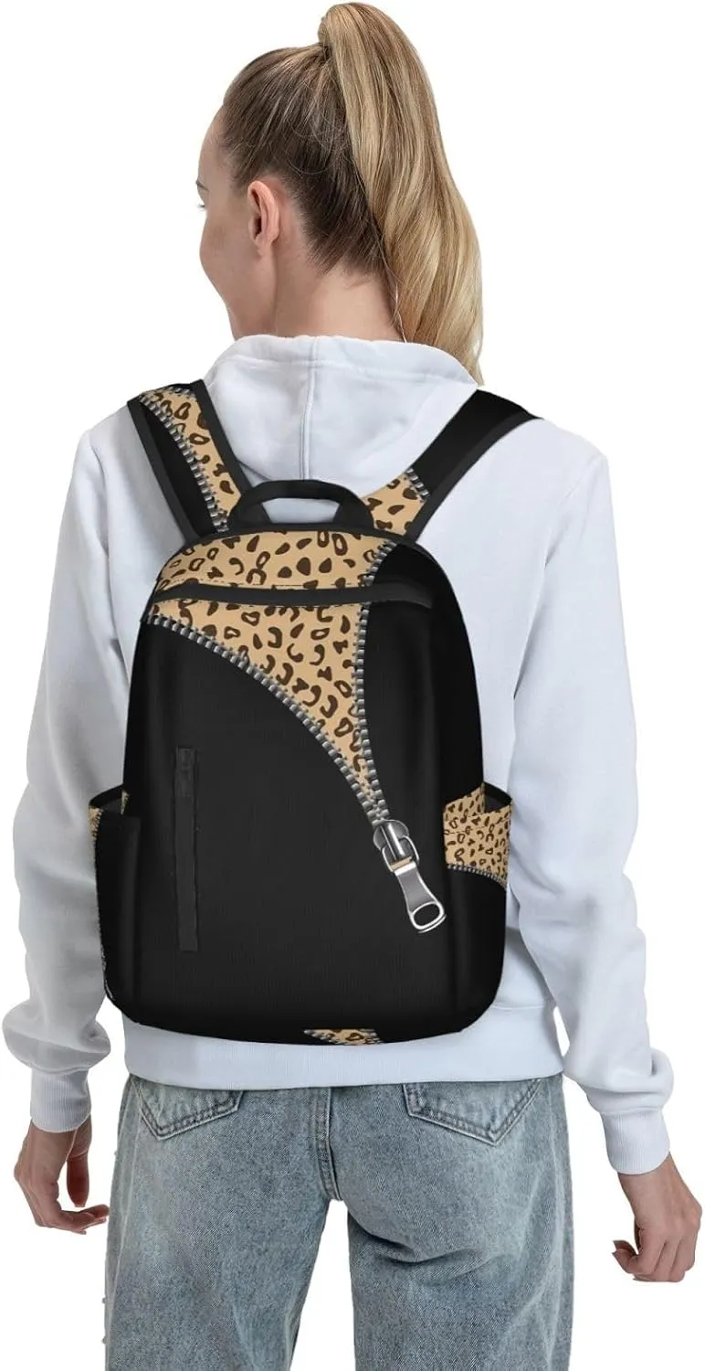 Cheetah Skin Under The Zipper Casual Backpacks Large Capacity Laptop Backpack Sports Rucksack Travel Daypack Adjustable Shoulder Strap Work Bag for Outdoor Camping