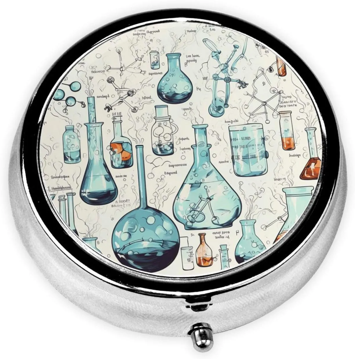 Chemistry Print Pill Box Round Pill Case for Pocket Purse 3 Compartment Medicine Pill Organizer Cute Portable Travel Pillbox Vitamin Cod Liver Oil Storage Box Unique Gift Organizer