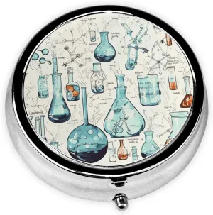 Chemistry Print Pill Box Round Pill Case for Pocket Purse 3 Compartment Medicine Pill Organizer Cute Portable Travel Pillbox Vitamin Cod Liver Oil Storage Box Unique Gift Organizer