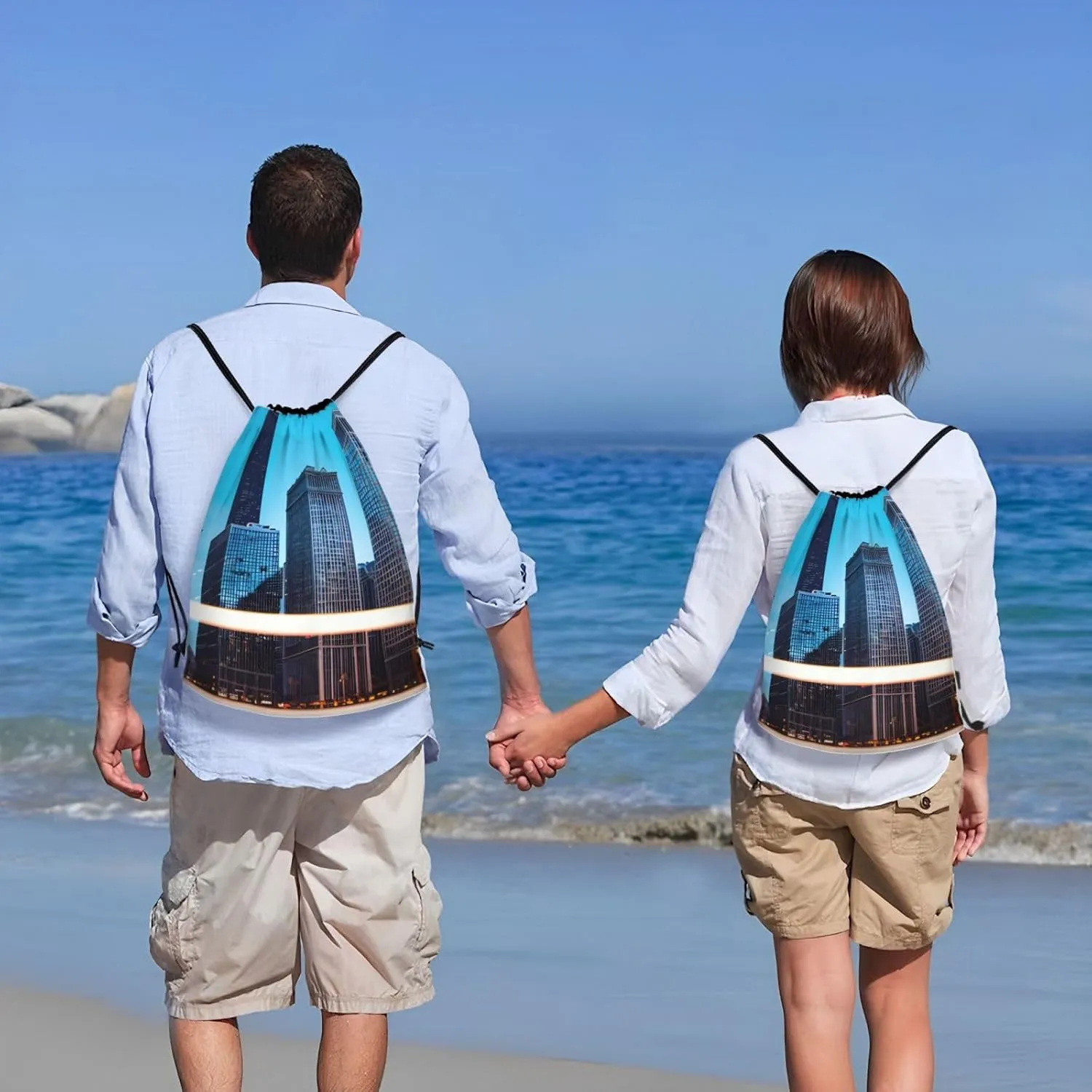Chicago Reflect Print Drawstring Backpack Bag Sport Gym Sack Drawstring Bag String Beach Bag Yoga Bag