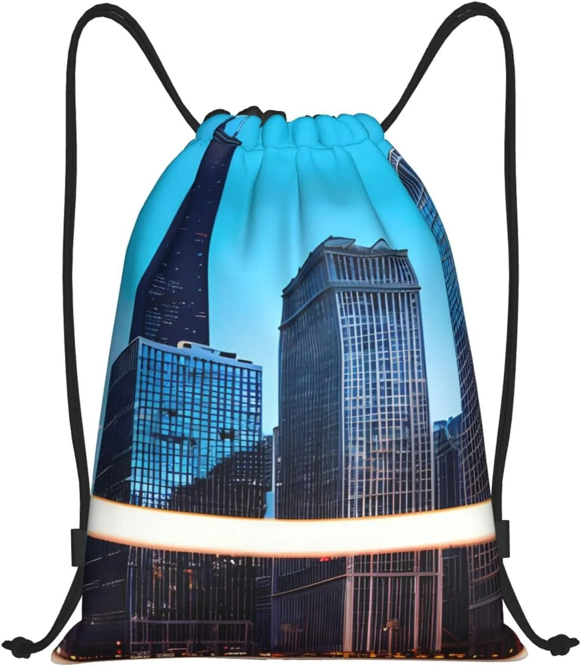 Chicago Reflect Print Drawstring Backpack Bag Sport Gym Sack Drawstring Bag String Beach Bag Yoga Bag