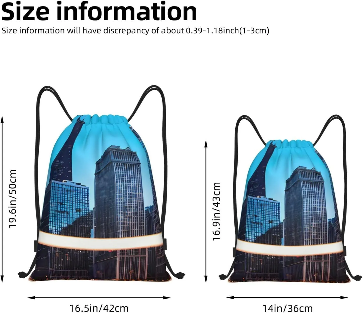 Chicago Reflect Print Drawstring Backpack Bag Sport Gym Sack Drawstring Bag String Beach Bag Yoga Bag