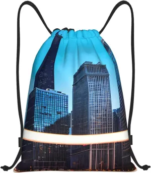 Chicago Reflect Print Drawstring Backpack Bag Sport Gym Sack Drawstring Bag String Beach Bag Yoga Bag